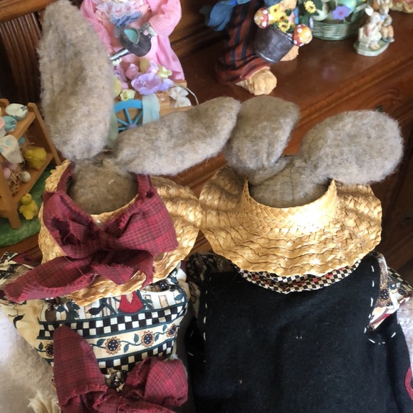 Mr. Mrs. Bunny Whimsy Folk Art Handmade 27”Cloth Dolls Shelf Sitters - Picture 6 of 7